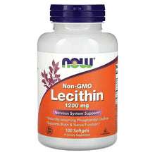 Non-GMO lecithin supplement bottle with blue cap and orange front label