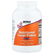 Nutritional yeast flakes bottle with orange label and NOW brand
