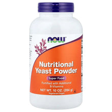 NOW Nutritional Yeast Powder bottle with purple cap and orange front label, 10 oz (284 g)