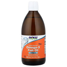 Omega-3 fish oil bottle with white cap, lemon-flavored label, 500 mL