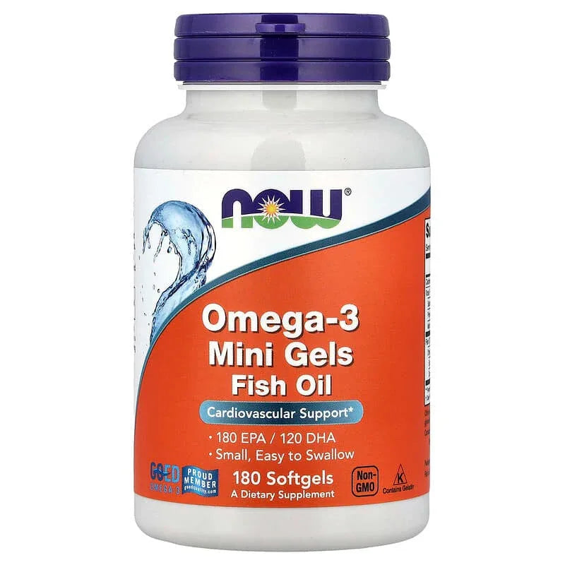 NOW Foods, Omega-3 Mini Gels Fish Oil, 180 Softgels (0.5 g per Softgel) - USA MEGA SHOP