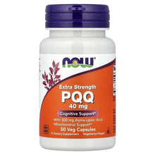 NOW Foods PQQ supplement bottle with purple cap and white label