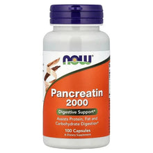 Pancreatin 2000 digestive supplement bottle with blue cap and orange label front