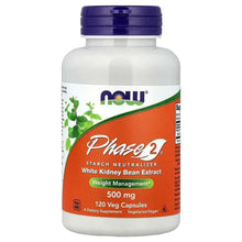 NOW Phase 2 starch neutralizer supplement bottle with blue cap and orange front label