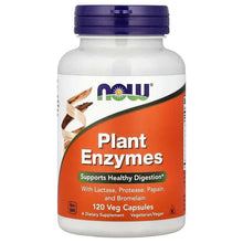 NOW Foods Plant Enzymes veg capsules bottle, purple cap, 120-count label