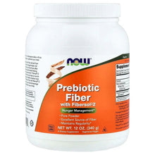 Prebiotic fiber supplement bottle with white cap and orange front label