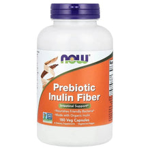 Supplement bottle with orange label, blue cap; Prebiotic Inulin Fiber 180 veg capsules