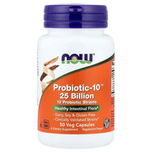 Probiotic supplement bottle with purple cap and white body, orange label for 25 billion