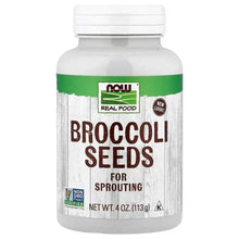 NOW Foods broccoli seeds bottle with Broccoli Seeds for Sprouting label, 4 oz