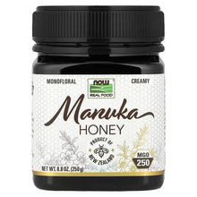 Manuka honey jar with black lid and front label, MGO 250
