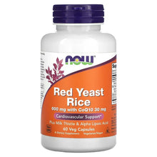 Red yeast rice veg capsule bottle with purple cap, orange front label