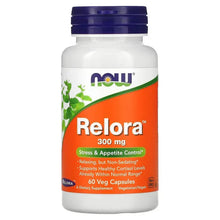 NOW Relora 300 mg supplement bottle with dark blue cap and white label