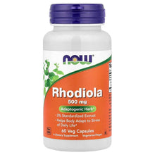 Rhodiola 500 mg supplement bottle, purple cap, front label (60 veg capsules)