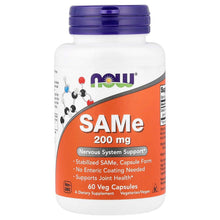 NOW Foods SAMe 200 mg veg capsules bottle, 60 count, front label