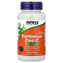 NOW Sambucus Zinc-C supplement bottle with purple cap and orange label