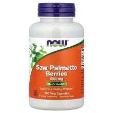 Saw Palmetto Berries supplement bottle, 550 mg, with blue cap and front label