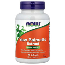 NOW Saw Palmetto Extract bottle with orange label and 90 softgels front