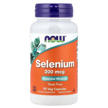 NOW Foods Selenium supplement bottle, 200 mcg, with purple cap and orange label.