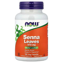 Senna Leaves supplement bottle with purple cap, front label