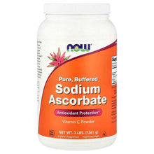 NOW sodium ascorbate powder bottle with orange vitamin C label, white container