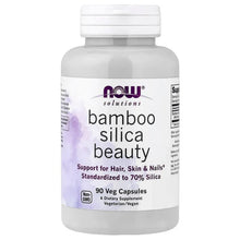 Bamboo silica beauty supplement bottle with white cap and purple label, 90 veg capsules