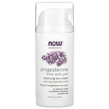Progesterone balancing skin cream bottle, lavender scent front with wild yam flowers