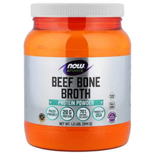 NOW Sports beef bone broth protein powder jar with orange lid and white label