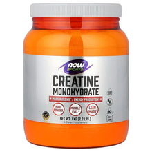 Creatine monohydrate supplement jar, orange base with white label and gray cap