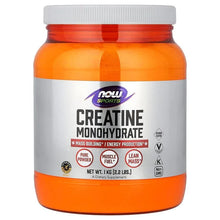 Creatine monohydrate supplement jar with orange powder, front label and gray lid