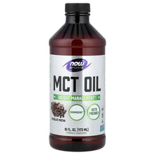NOW Sports MCT Oil bottle, 16 fl oz, chocolate mocha, dark amber liquid, black cap