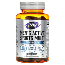 NOW Sports Men's Active Sports Multi 90 softgels bottle, front label