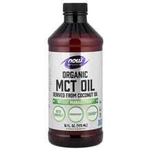 16 fl oz organic MCT oil bottle with NOW Sports label, derived from coconut oil
