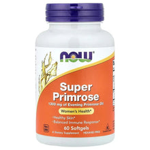 Evening primrose oil softgel bottle with blue cap, orange label, 1300 mg, 60 softgels