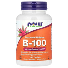 B-100 sustained release vitamin supplement bottle with purple cap