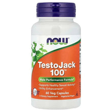 NOW TestoJack 100 veg capsule bottle with purple cap and orange label