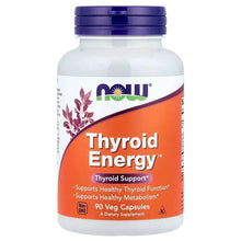 NOW Thyroid Energy bottle with purple cap and orange label showing 90 Veg Capsules