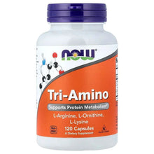 Amino acid supplement bottle with purple cap and orange front label