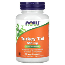 Dietary supplement bottle with Turkey Tail 500 mg front label, 90 veg capsules