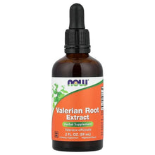 Valerian root extract dropper bottle, brown glass with green and orange label