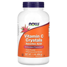 White supplement bottle with purple cap and Vitamin C crystals front label, 1 lb