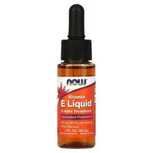 Vitamin E liquid supplement bottle with black dropper and amber front label