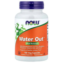 Water Out vegan capsule bottle with purple cap and orange label, 100 capsules