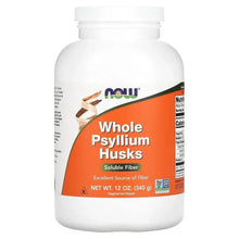 NOW Whole Psyllium Husks supplement bottle with white lid and orange front label
