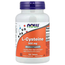 NOW L-Cysteine 500 mg supplement bottle with blue cap, front label