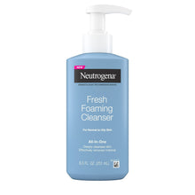 Blue foaming facial cleanser bottle with white pump