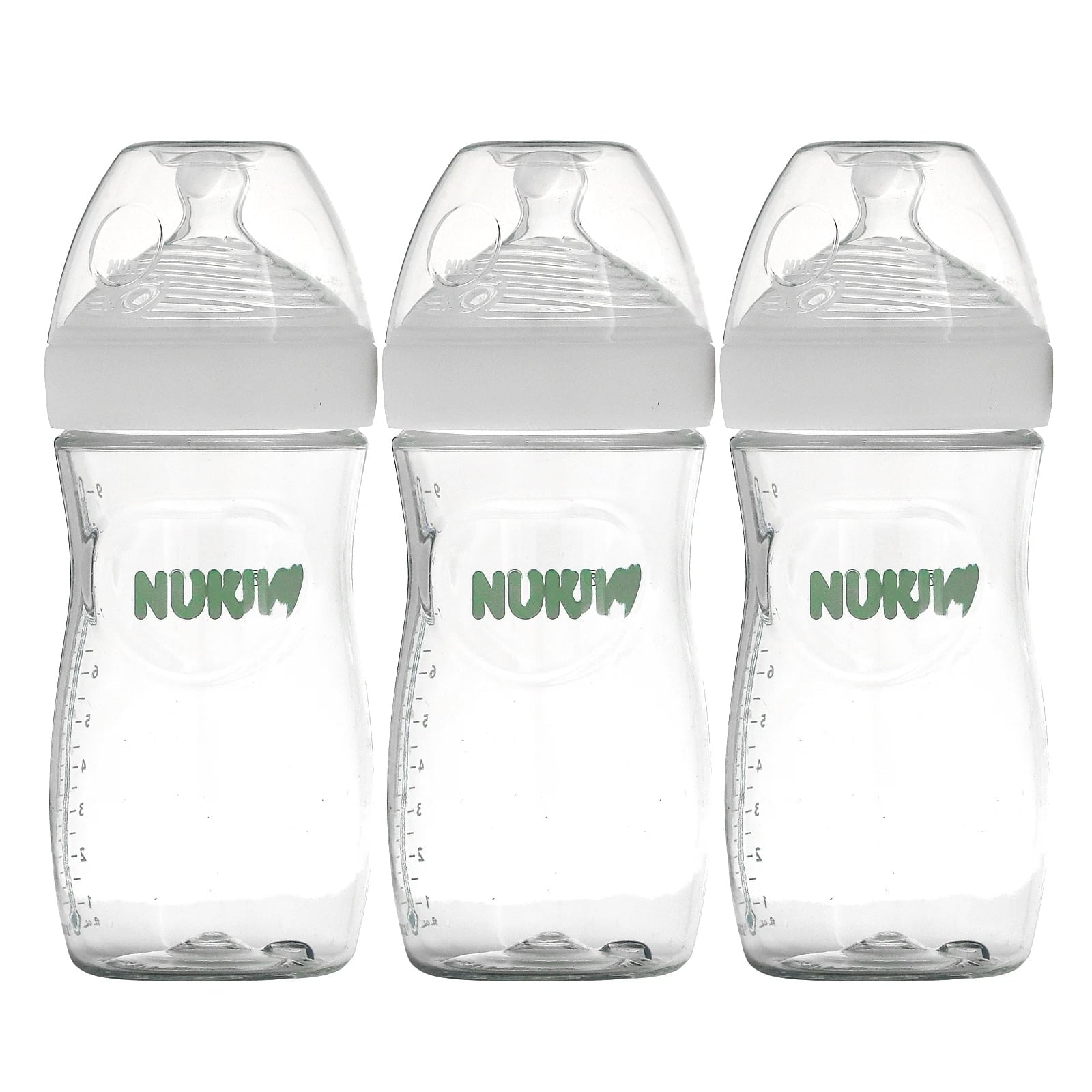 NUK Simply Natural Bottles, 1 Month or Older, Medium Flow, 9 oz, Clear, 3 Count