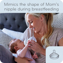 Breastfeeding-style nipple shape on a clear baby bottle