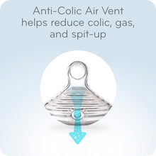Anti-colic air vent nipple on a clear baby bottle with airflow valve