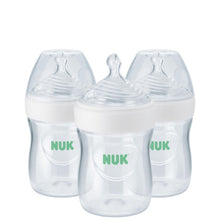 Set of clear baby bottles with NUK logo and SafeTemp nipples, 5 oz