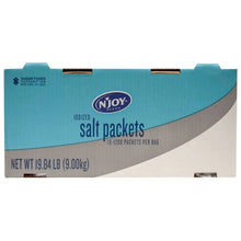 Iodized salt packets carton end panel with net wt 19.84 lb (9.00 kg)